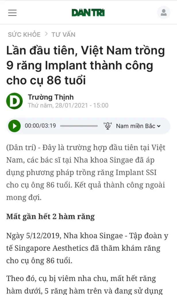 Nhận xét của báo Dân trí về Nha khoa Singae